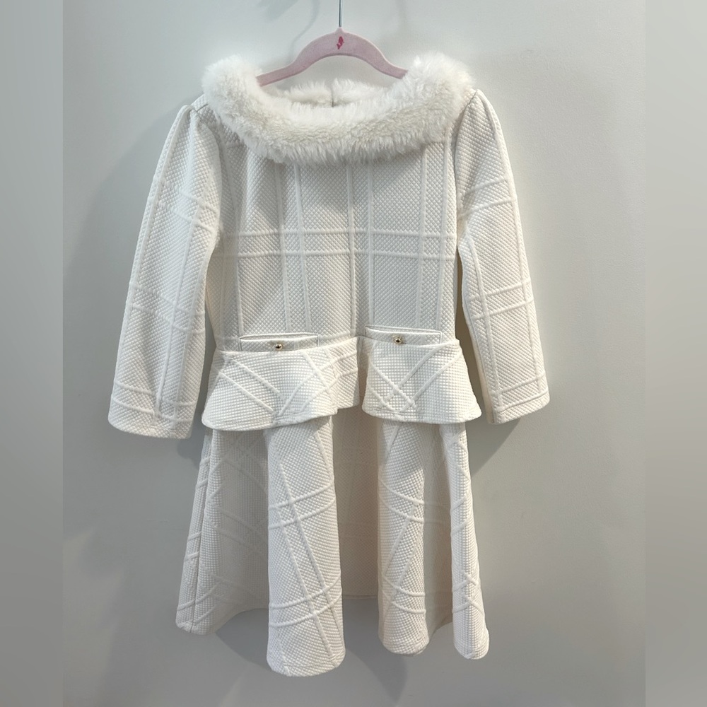Janie & Jack Girls Faux Fur Collar Jacquard Dress Sz 8